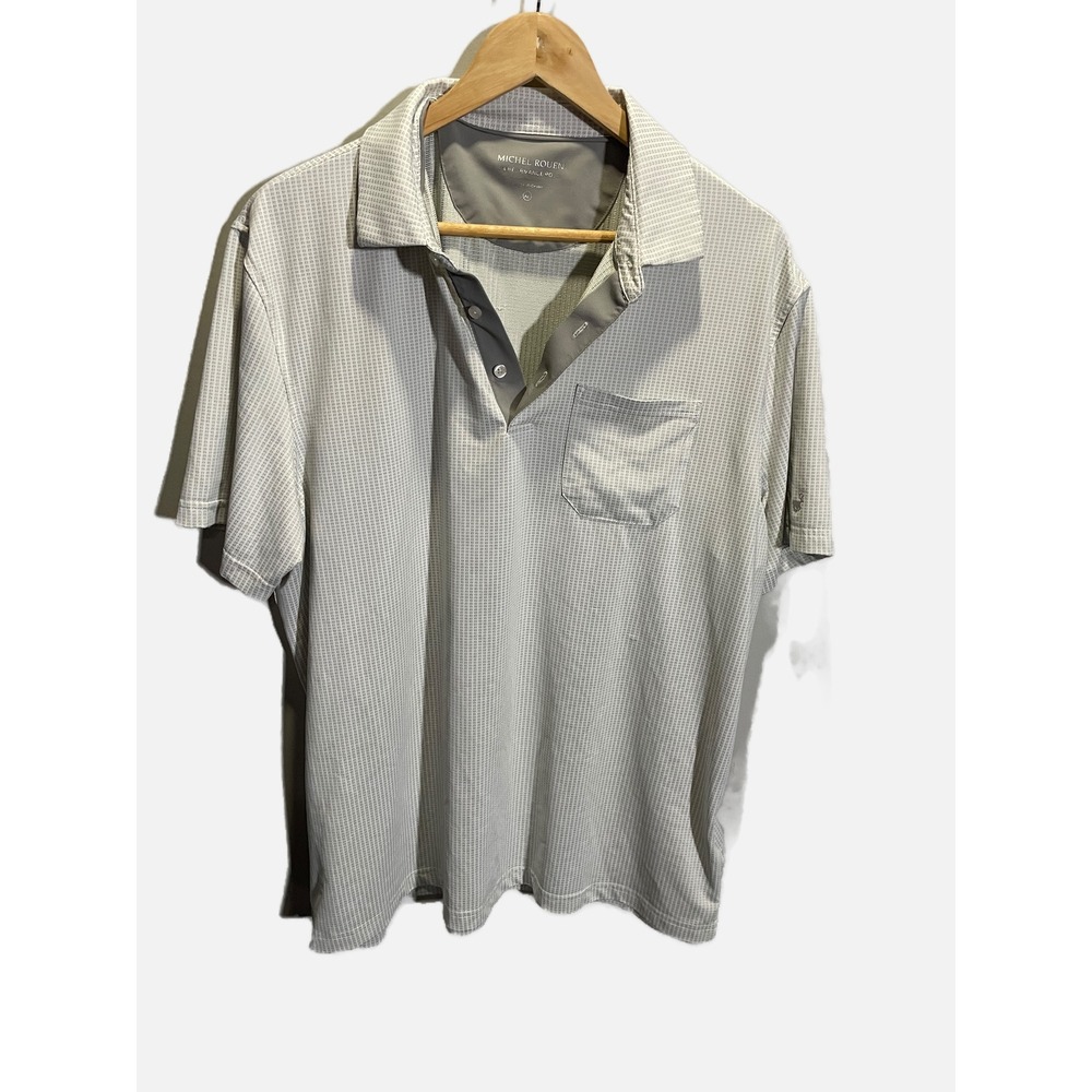 Michel Rouen Polo Shirt Mens XL Grey Micro Grid Stretch Golf Performance Pocket